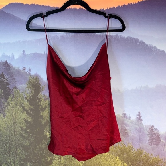 Vintage Silk Tops - Chic Red Cowl Neck Camisole